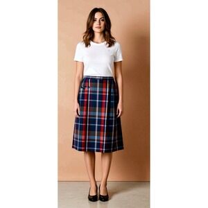 Vintage Century of Boston Plaid Pleated Midi Skirt Dark Academia Modern Preppy-4